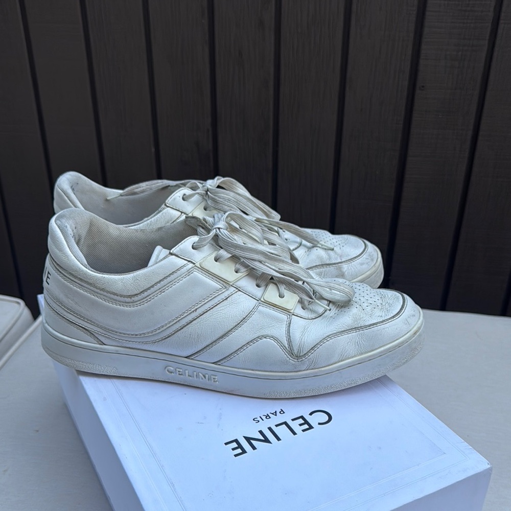 Celine Off-White Leather Low-Top Sneakers